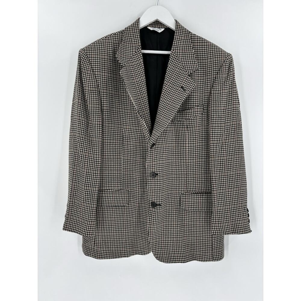 Vintage Fairfax J Riggings Suit Jacket Mens 40R Black White Wool Houndstooth